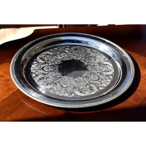 Vintage WM Rogers 4272 Silverplate Serving Tray 15" Round Engraved